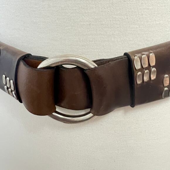 Calleen Cordero Brown Leather Studded Waist Belt Size 34 NEW CALLEEN CORDERO brown leather brass nickel metal studded  main image 4